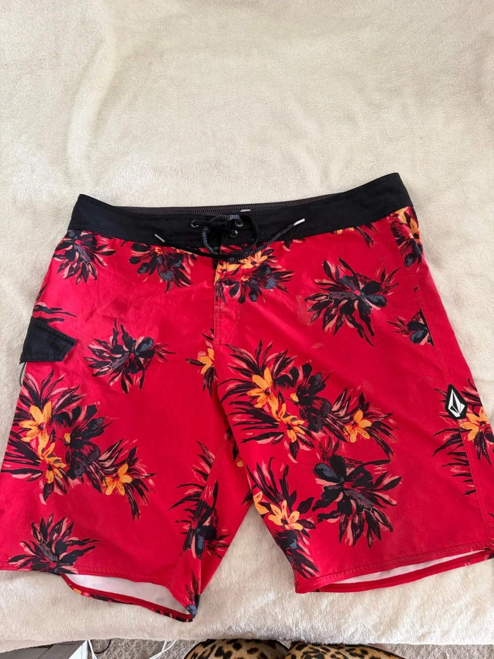Volcom Red Floral Swim Board Shorts